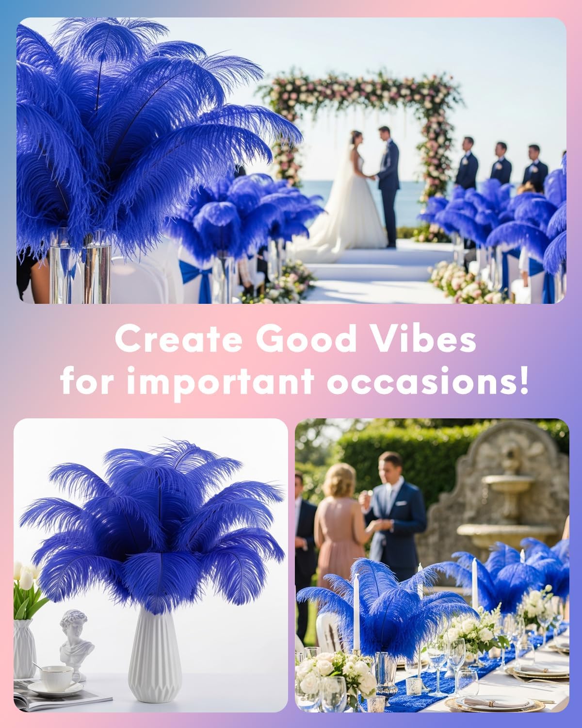 NEWONG 30pcs Royal Blue Ostrich Feathers Natural Bulk 11-14inch(28-35cm) Vase Craft Wedding Home Party Centerpieces Christmas Day Decoration
