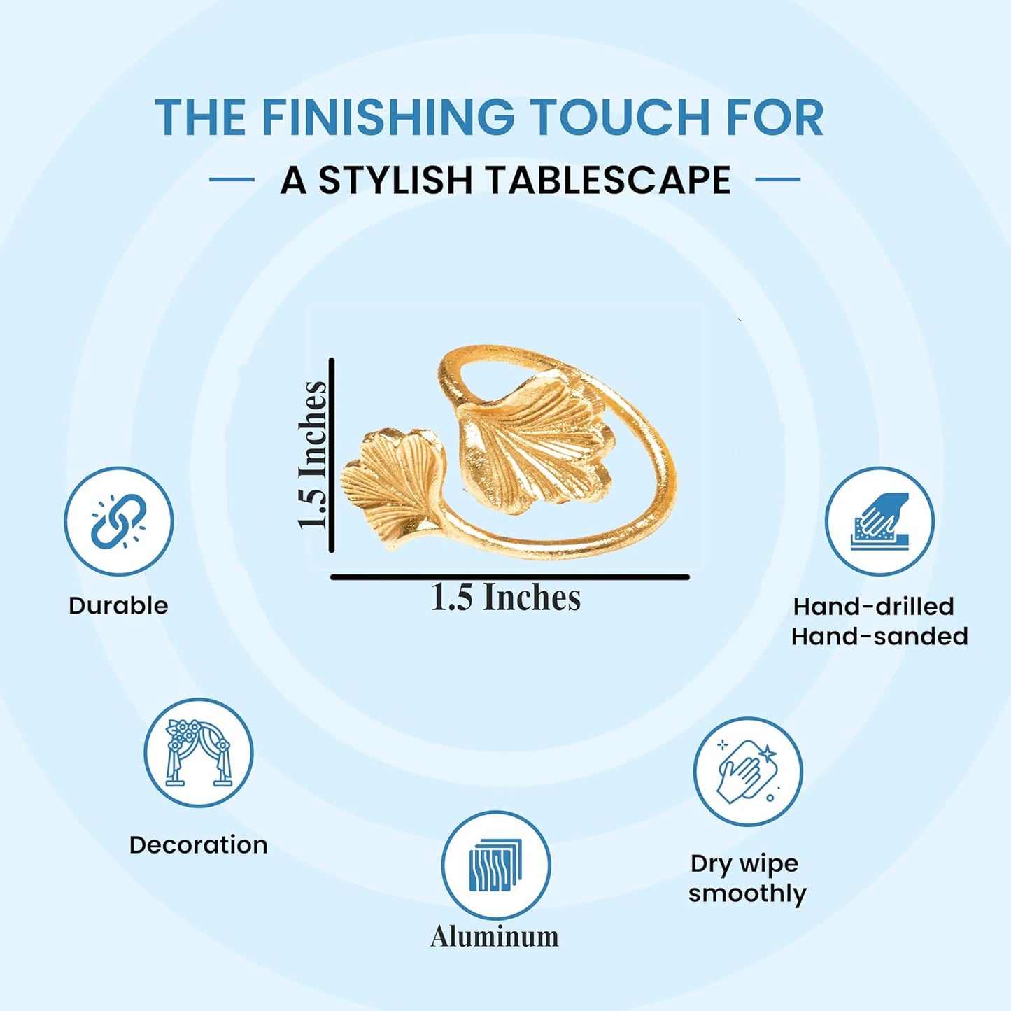 Decorative Gold Napkin Rings Set of 10 - Ginkgo Leaf Lightweight Metal Napkin Holders for Wedding Party Holiday Banquet Christmas Dinner Delicate Serviette Buckles Decor - CLEENTABLE