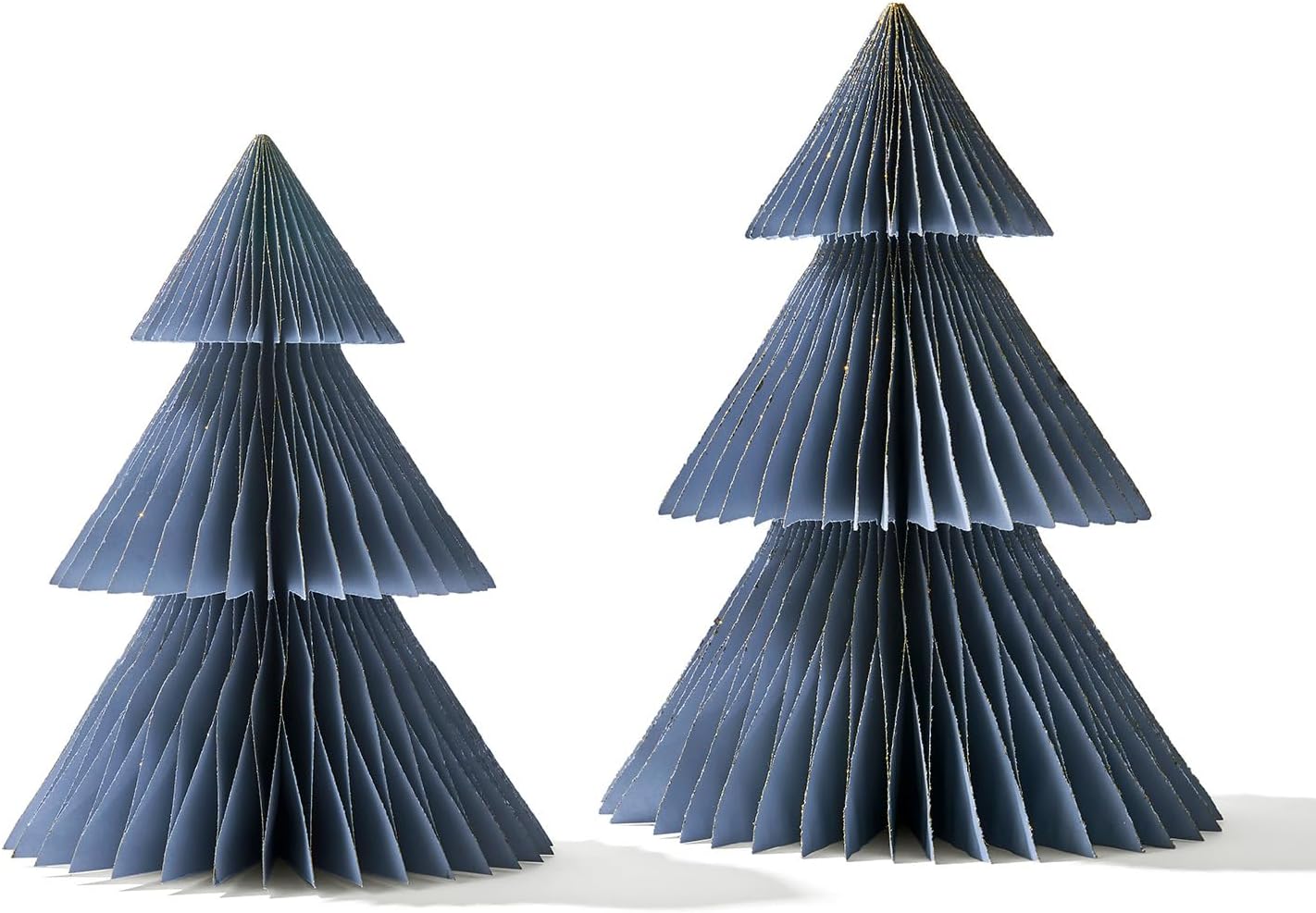 LampLust Winter Ornaments, 2 Pack Dusty Blue Honeycomb Paper Trees, 6 & 8 in, Blue Winter Wonderland Decorations, Table Centerpieces Decorations for Home Mantel Decor