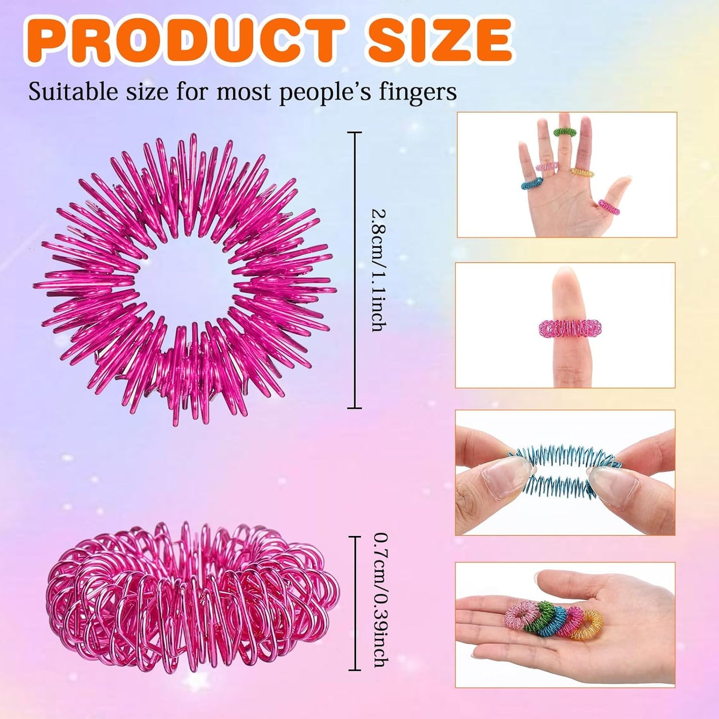 100 Pack Spiky Sensory Finger Rings, Acupressure Spiky Sensory Finger Rings for Adults, Silent Stress Reducer and Massager Fidget Ring for Anxiety for Men, Women(Vivid Colors)