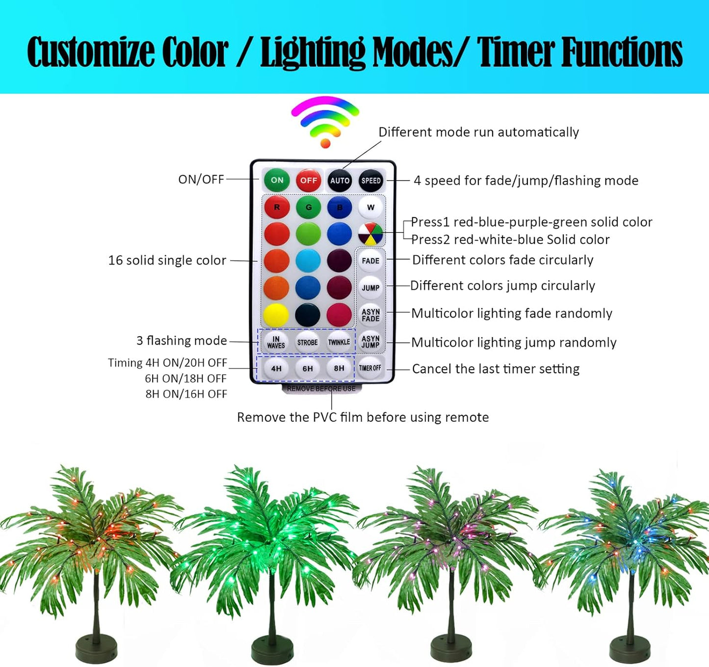 23In Color Changing Light Up Palm Tree - Battery/USB Powered Artificial LED Lights for Tropical Party Decorations, Luau Summer Hawaiian Home Table Top Decor