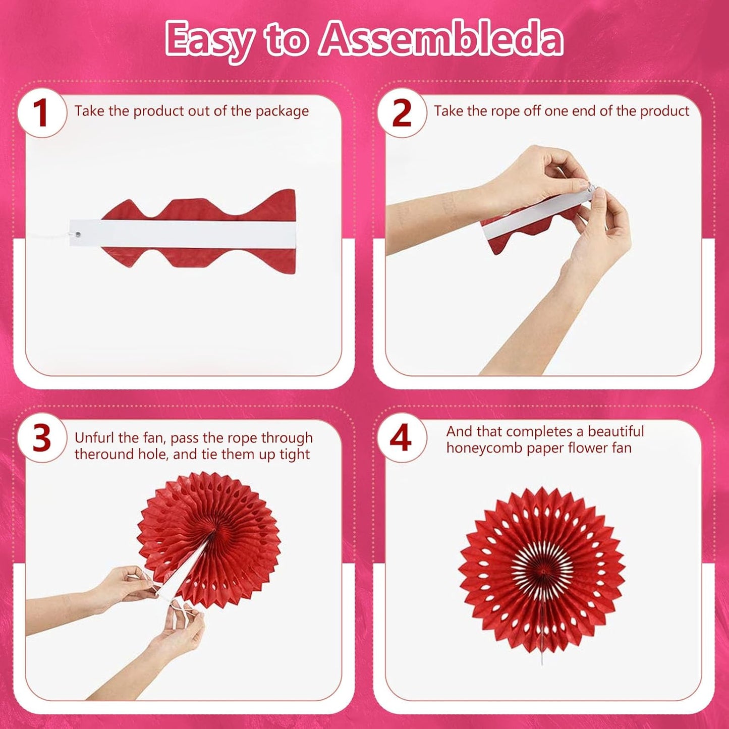 20 Pcs Rose Red Hanging Paper Fan, Hanging Honeycomb Round Paper Fans for Weddings, Birthdays, Easter, Baby Showers, Classroom, Events Ceiling Party Supplies Decorations