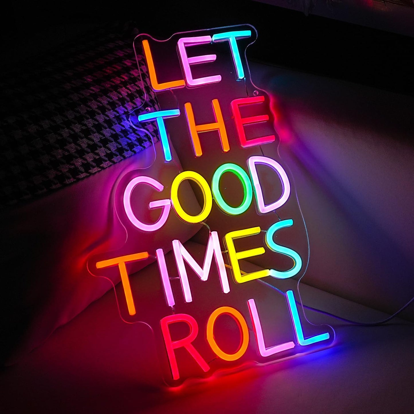 Let The Good Times Roll Neon Sign Good Times Sign Neon Light for Wedding Decor Colorful Words Led Light Sign for Bedroom Bar Party Wall Decor Dimmable 16.5 * 10.6 In Neon Sign