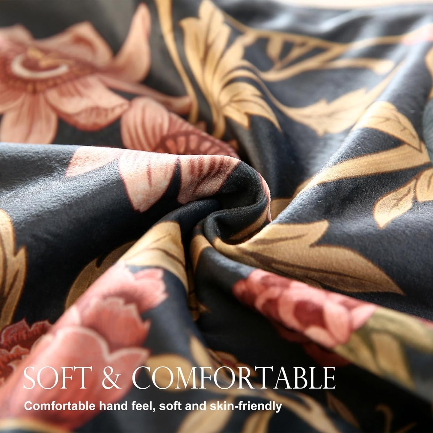 patdrea Designer Vintage Black Floral Extra Long Velvet Table Runner 118 Inch Long,Pink Khaki Bouquets Pattern Table Mat,Decor for Kitchen Dining Coffee Table Cabinet Banquet Thanksgiving,12"*118"