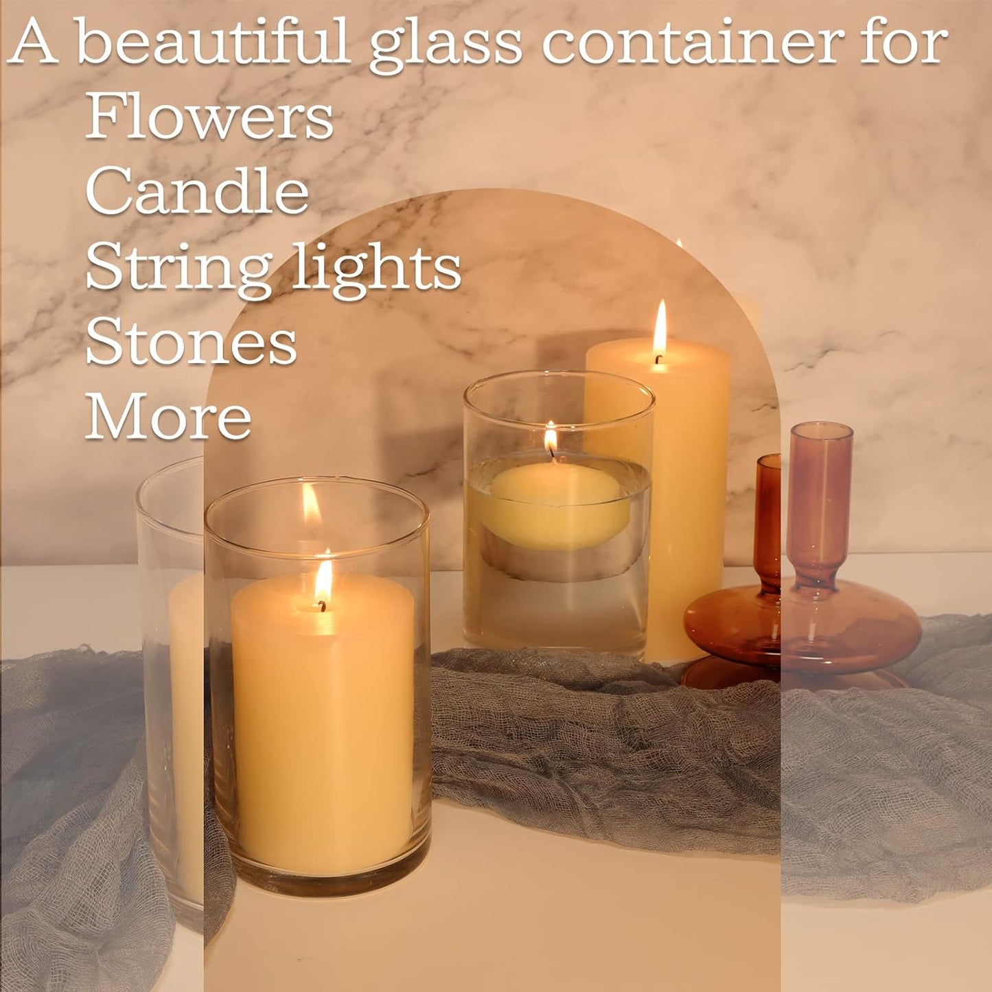 6 Pack Clear Glass Cylinder Vases, 6 Inch Flowers Vase, Floating Candle Holder for Table Centerpiece, Ideal for Wedding, Party Supplies and Home Decor