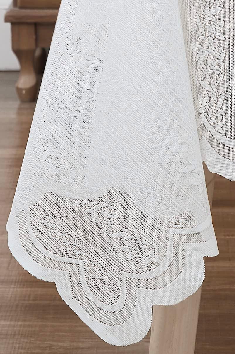 LinenZone Lace Round Tablecloth with Elegant Scalloped Bottom for Any Special Event Such as Wedding, Birthday Party, Baby Shower, Anniversary. Sits 6 to 8 People. (Linda 90 Round, Ivory)