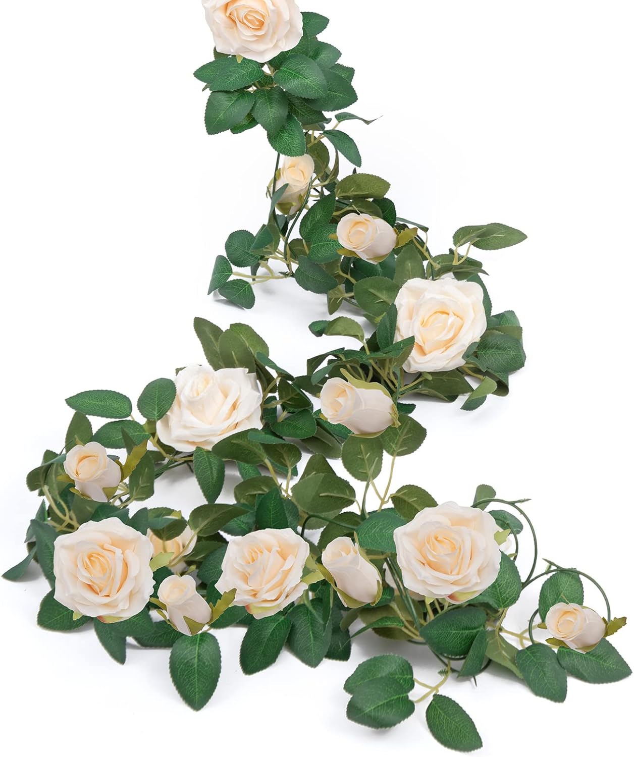U'Artlines 3 Pack Artificial Champagne Rose Vines Floral Garlands Total 19.5 Ft Fake Vine Silk Flower Garland for Indoor Outdoor Home Wedding Arch Garden Wall Decoration