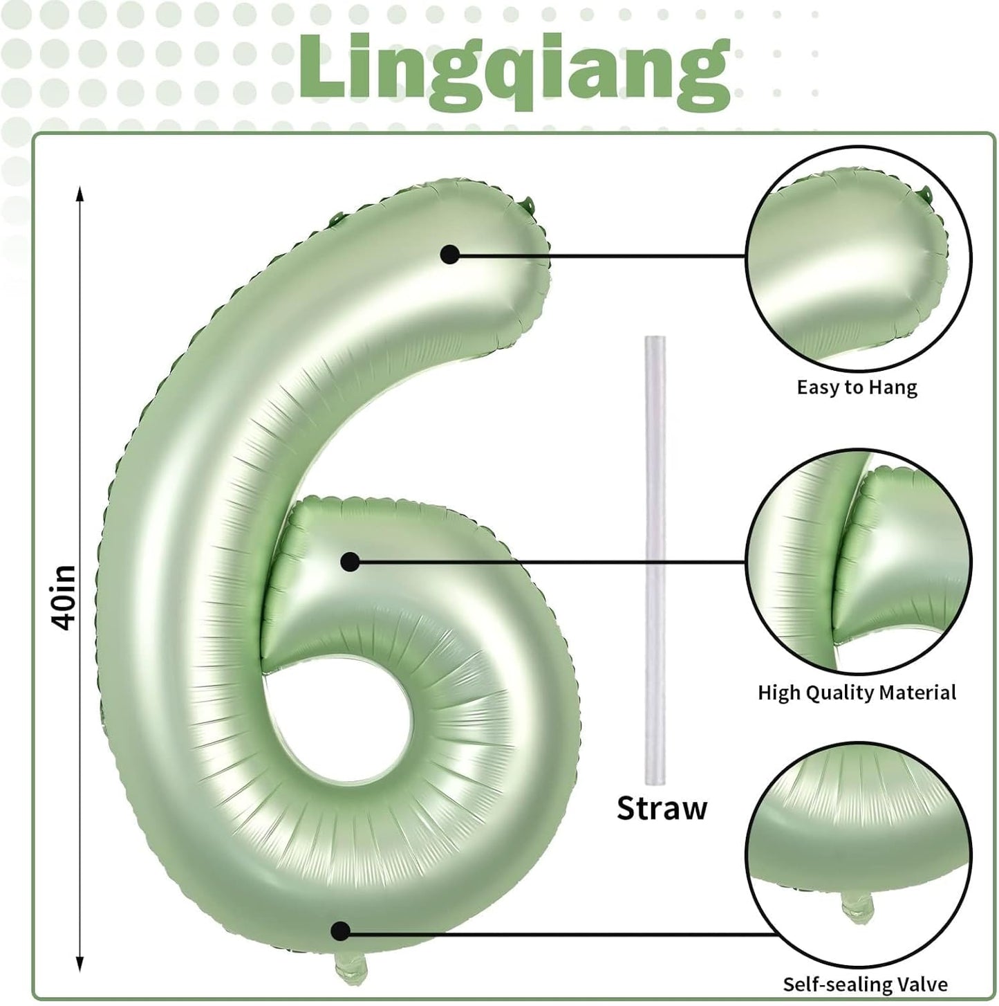 Sage Green Number 6 Balloons, 40 In Large Olive Green Number 6 Foil Helium Balloons for Girls Women, Self Inflating Number Balloons 0-9 for Men Boys 6th 16th Birthday Jungle Safari Party Decoration