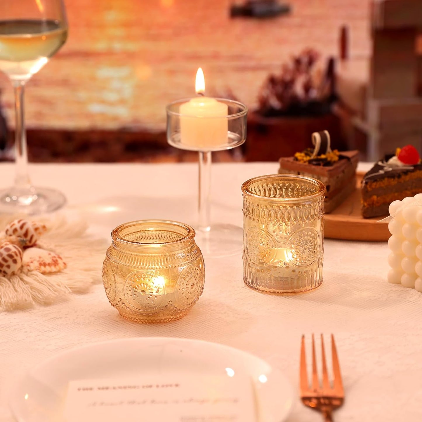 DARJEN Gold Votive Candle Holders Set of 36 - Glass Candle Holder Bulk for Table Centerpiece, Tea Lights Candle Holders for Home, Party & Wedding Shower Decorations