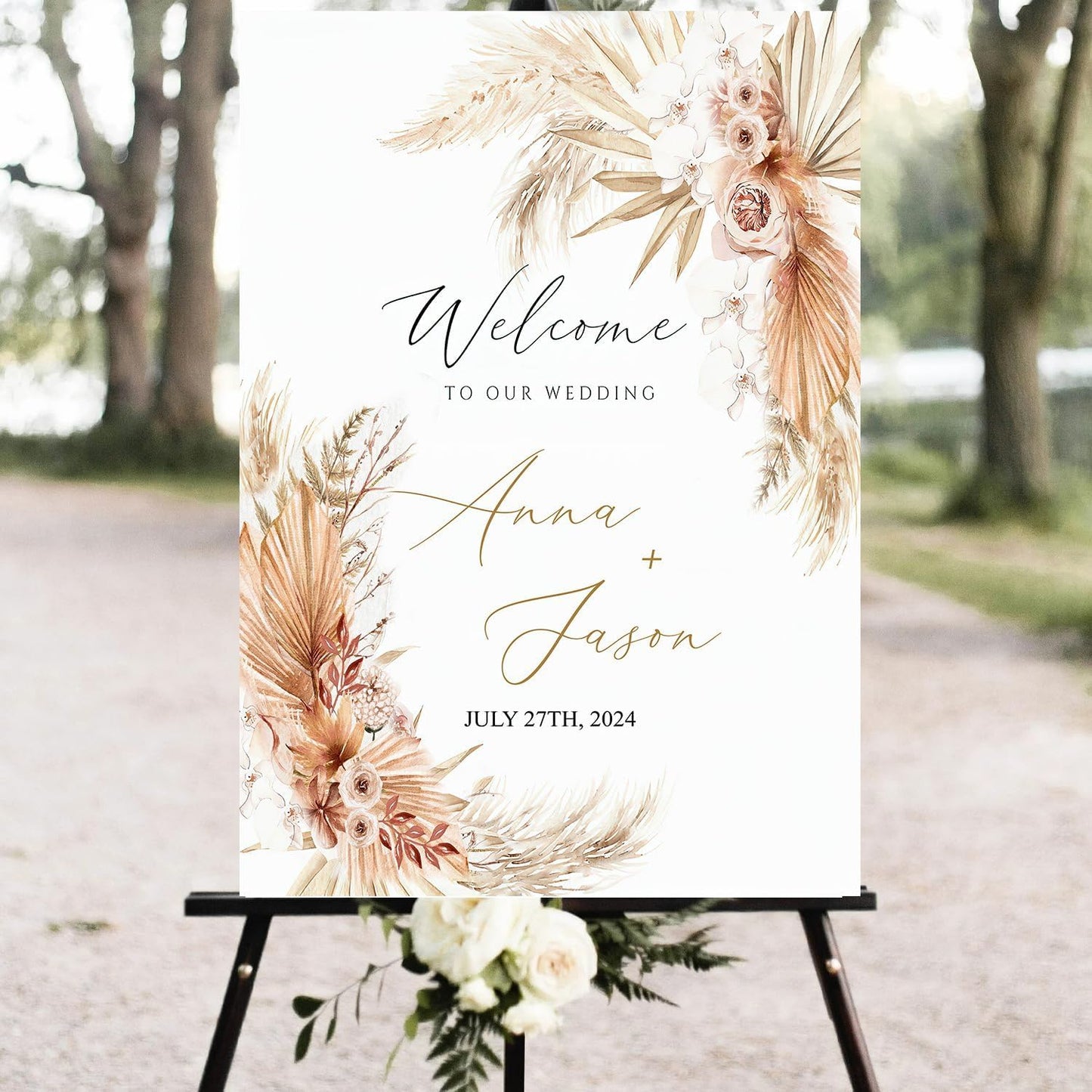 Personalized Pampas Grass Boho Wedding Welcome Sign, Custom Wedding Welcome Sign