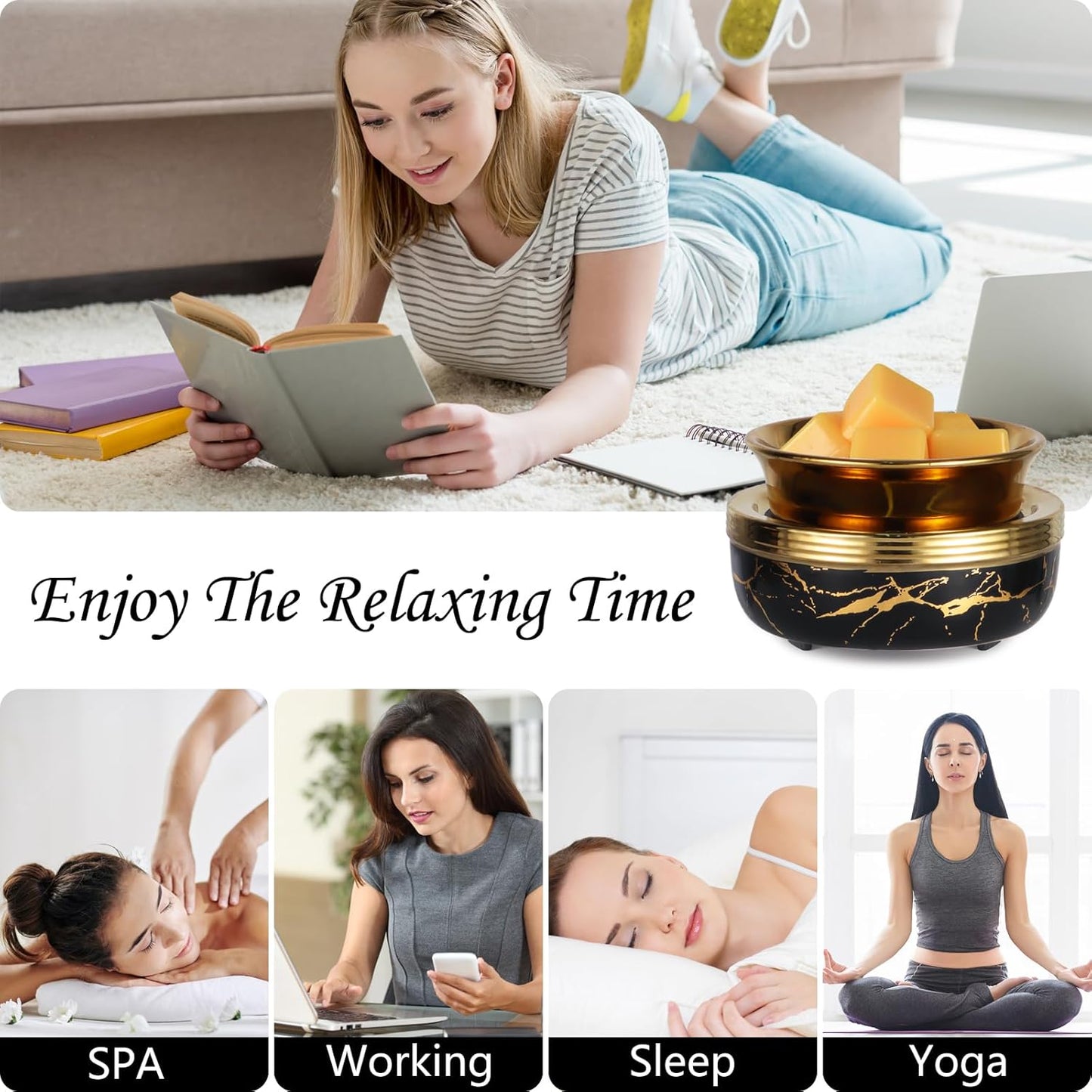 mocosa Ceramic Wax Melt Warmer Candle Warmer 3-in-1 Wax Warmer for Scented Wax Burner Electric Melter as Gifts for Mom Grandma Women（Black Gold）