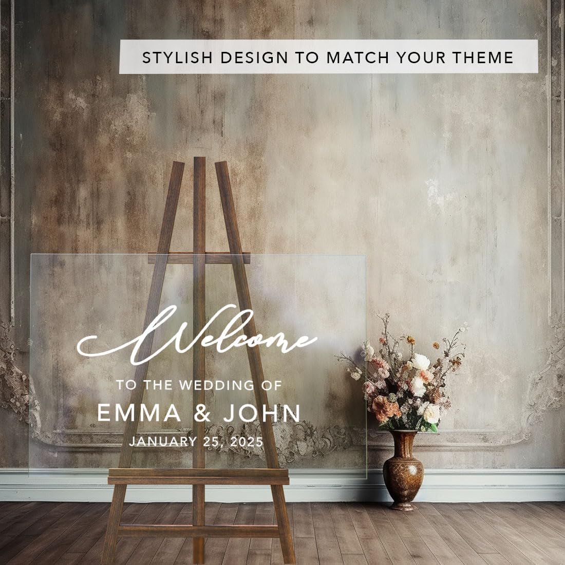 Andaz Press Custom Large Wedding Acrylic Sign, 16 x 24 Inches, Welcome Script, Personalized Sign, Welcome Sign For Modern Wedding Theme