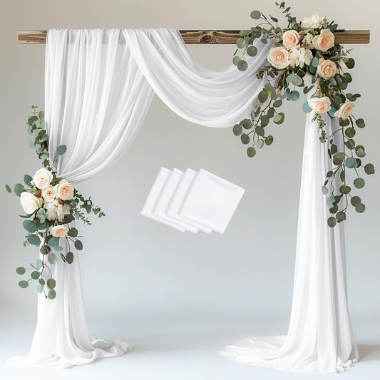 Wokceer Wedding Arch Draping Fabric 4 Panels 28.7" x 20FT White Sheer Fabric Backdrop Arch Draping for Wedding Ceremony Birthday Party Bridal Shower Decoration
