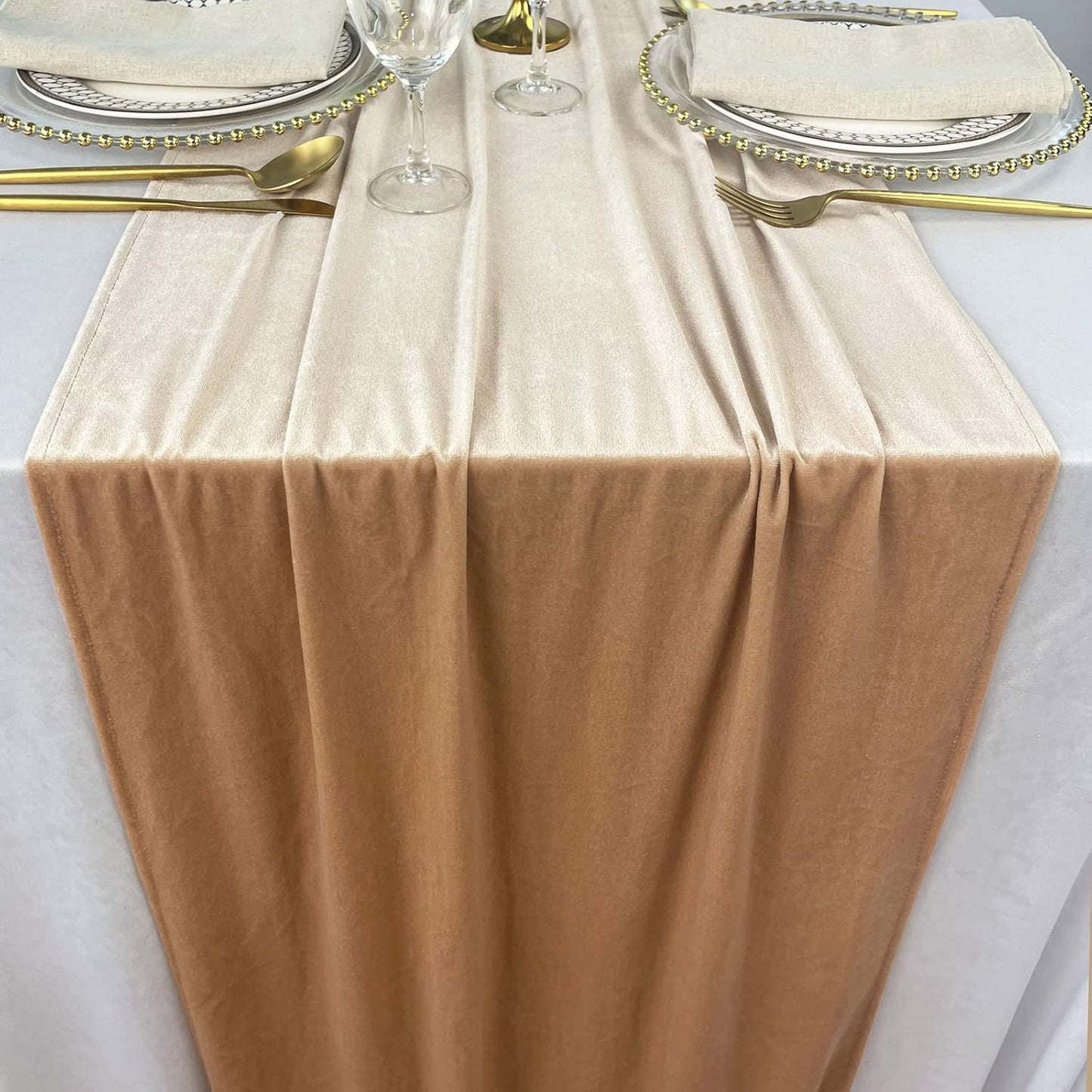 Luxurious Velvet Table Runner, 10ft Wedding Reception Decorations, 20x120inch Soft Velvet Fabric, Table Linen Overlay, Wedding Table Runners (Champagne, 20X120inch)