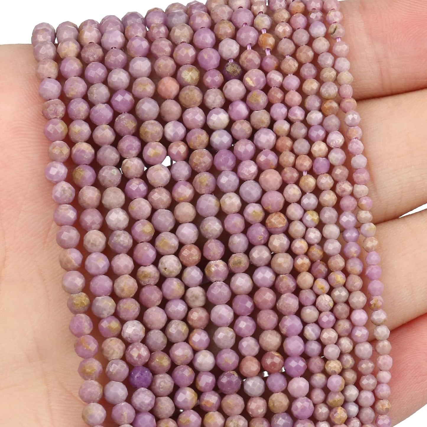 Song Xi 180pcs 2mm Natural Purple Mica Gemstone Beads Faceted Round Loose Stone Beads for Jewelry Making
