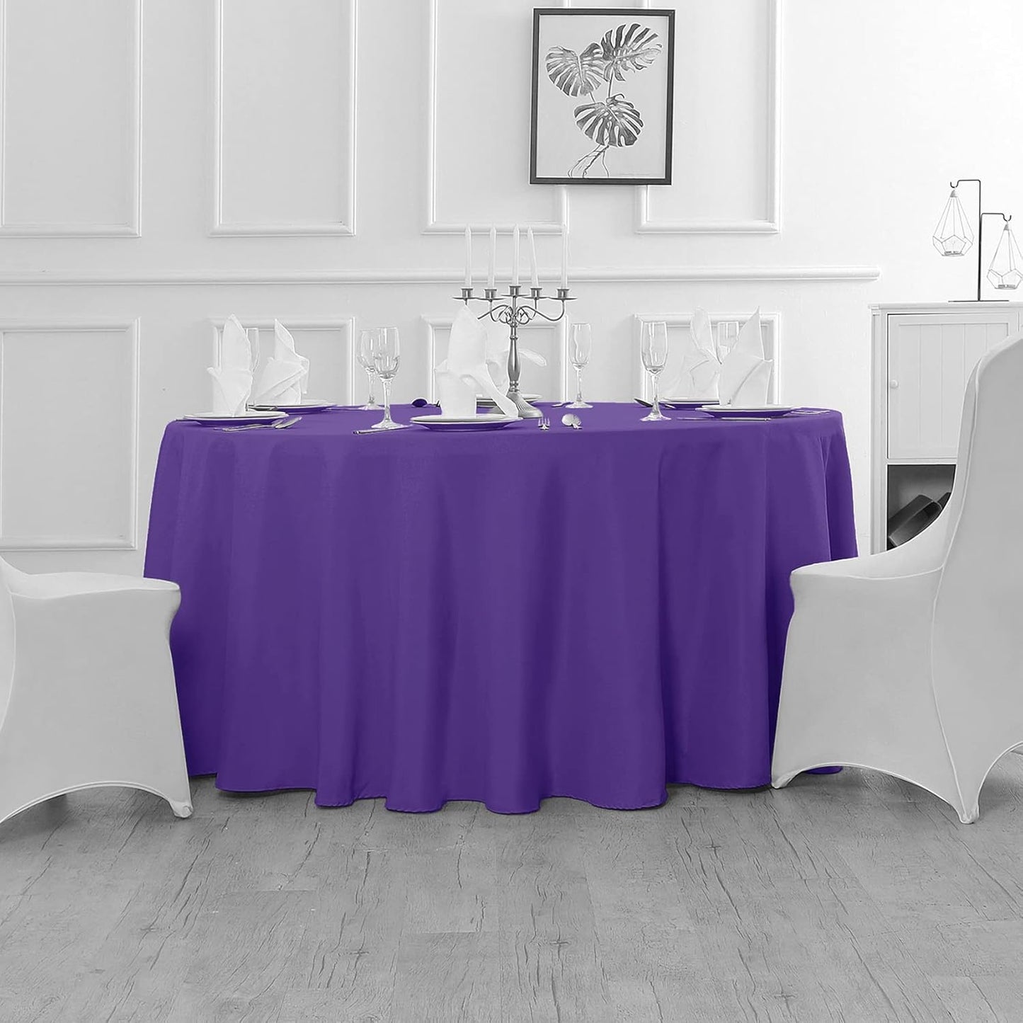 Fokitut 2 Pack Waterproof Round Tablecloth, 132 Inch, Stain Resistant and Wrinkle Polyester Table Cloth, Fabric Table Cover for Kitchen Dining, Wedding, Party, Holiday Dinner-Purple