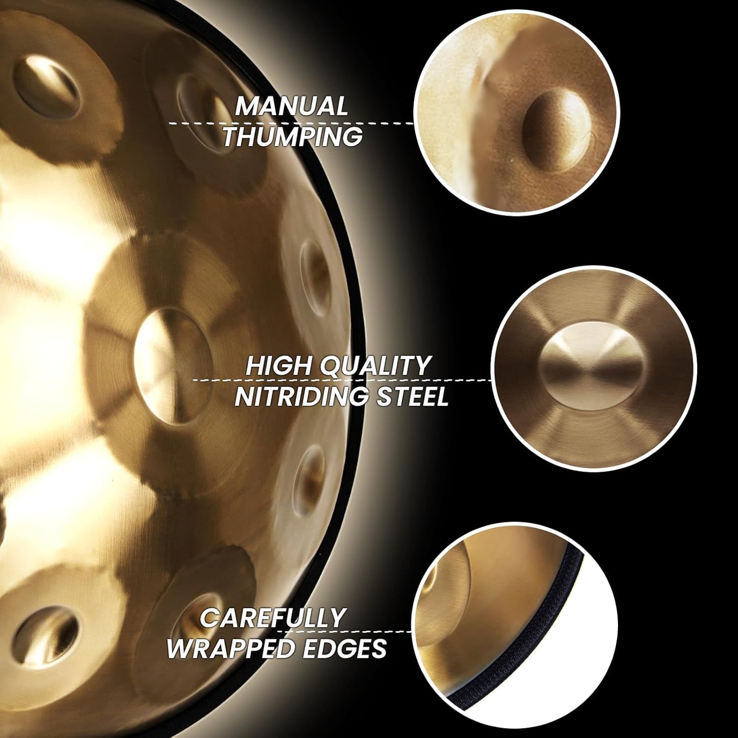 "SINGOFIRE" 12-Notes Handpan Drum, Handpan Drums for Adults, 22-Inch 440Hz D Minor Kurd Handpan, HandPan Instrument with Soft Handpan Bag, 2 Handpan Mallets, Handpan Stand and Dust-Free Cloth(Gold)