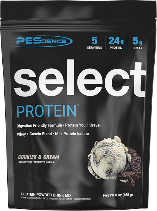 PEScience Select Protein Powder, Whey and Casein Blend, Clean Protein Powder for Women and Men, Low Calorie, Low Carb, Keto Friendly, Gluten Free, Cookies and Cream, 5 Servings