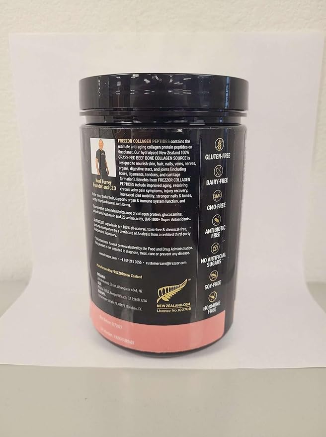FREZZOR Collagen Peptides Powder, Fine Lines & Wrinkles, Hair & Nails, Supports Youthful Flexibility & Mobility, 100% New Zealand Hydrolyzed Beef Bone Collagen, Unflavored 675g 3 Jars