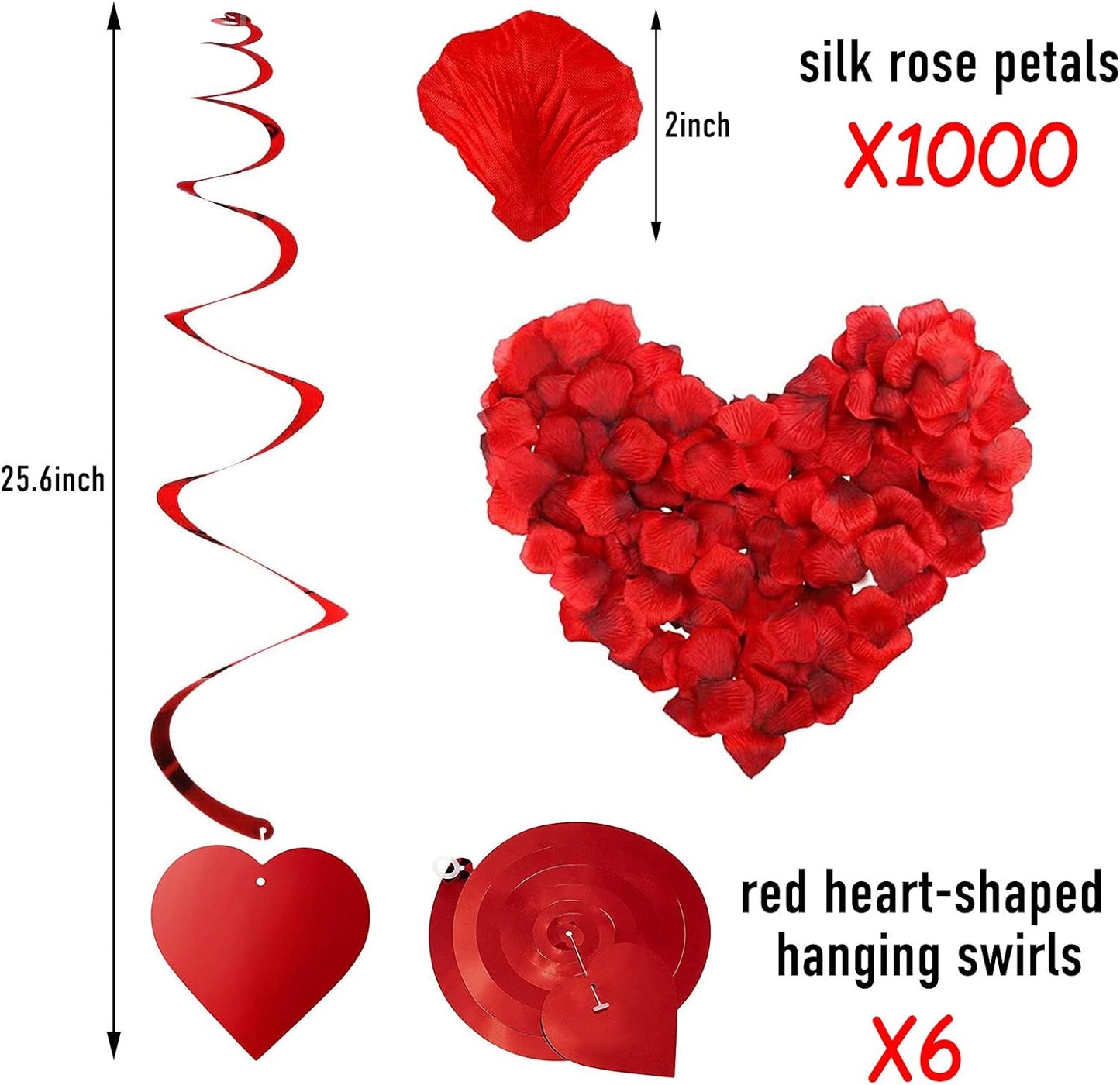 Rainmae I Love You Gold Balloons and Heart Balloons Kit with 1000 Pcs Dark-Red Silk Rose Petals Romantic Flower Decoration Love-Bear Red Heart Balloons for Valentine Day Wedding Party Decorations