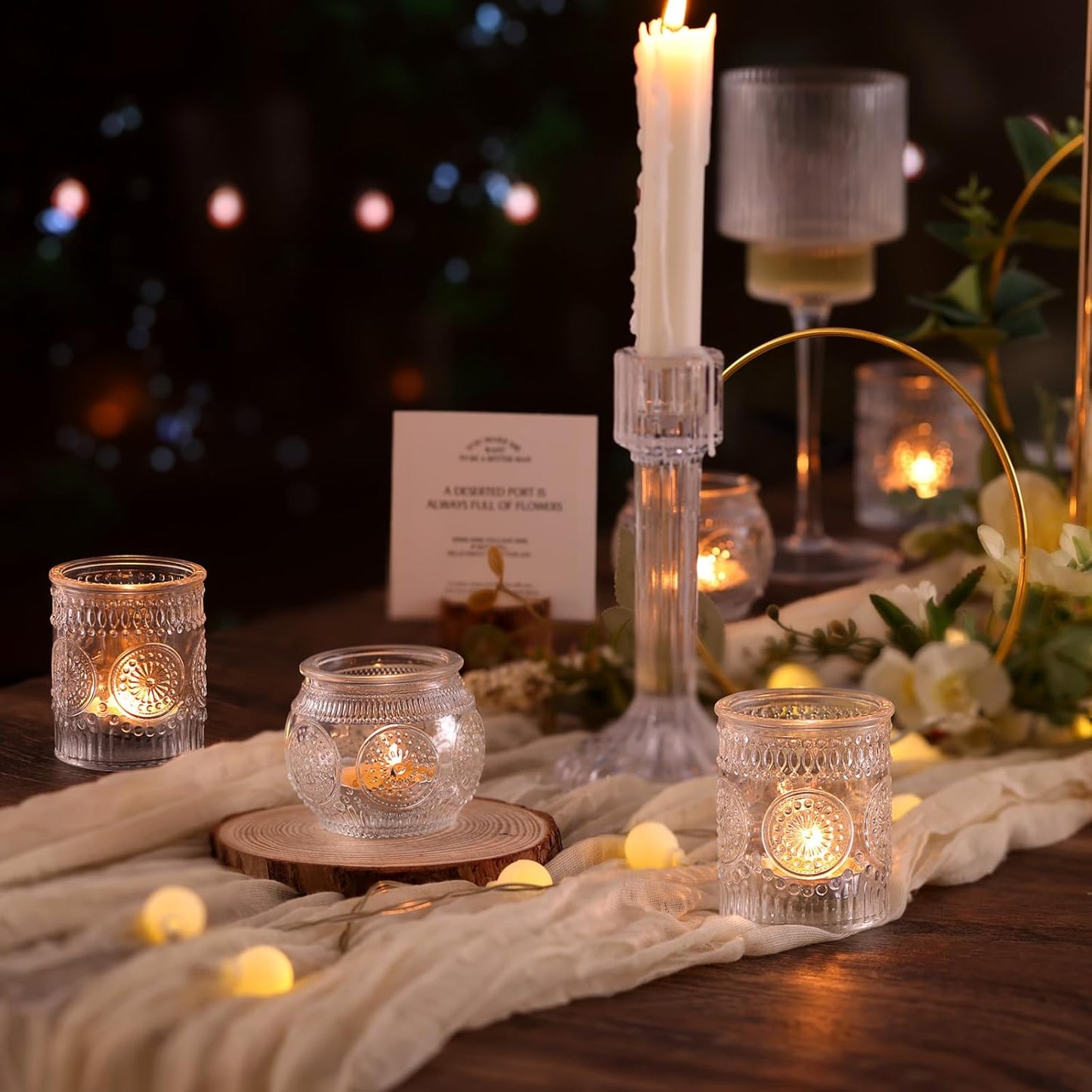 DARJEN Clear Votive Candle Holders Set of 36 - Glass Tea Light Candle Holder, Candle Holders Bulk, Embossed Candle Votives for Wedding Centerpiece & Home Decor