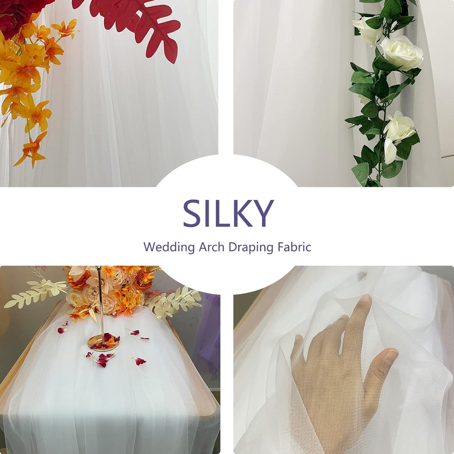 Wedding Arch Draping Fabric, 63" x 26Ft White Drapes for Wedding Tulle Fabric Drapery Sheer Backdrop for Ceremony Arch Stage Party Ceiling Décor