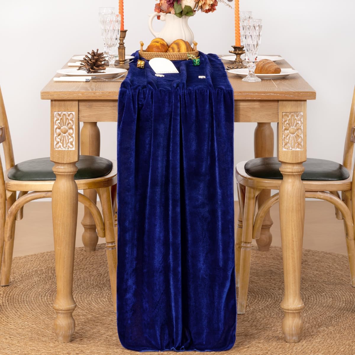 MLMC 2 Pack Royal Blue Velvet Table Runner 10ft Glossy Luxury Velvet Cotton Table Runner 20x120 Inches Wedding Runner for Bridal Shower Birthday Party Decor