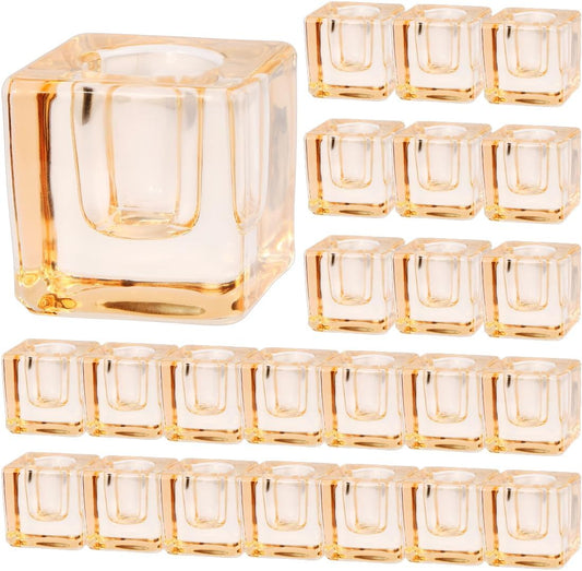 24-Pack Candlestick Holders Bulk - Thick Glass, Amber Taper Candle Holders for Wedding Banquet, Anniversaries