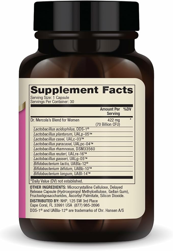 Dr. Mercola Complete Probiotics for Women - Supports Gut, Vaginal & Immune Health - Contains Lactobacillus Strains - Non-GMO, Gluten-Free & Soy-Free - 30 Capsules (30 Servings)