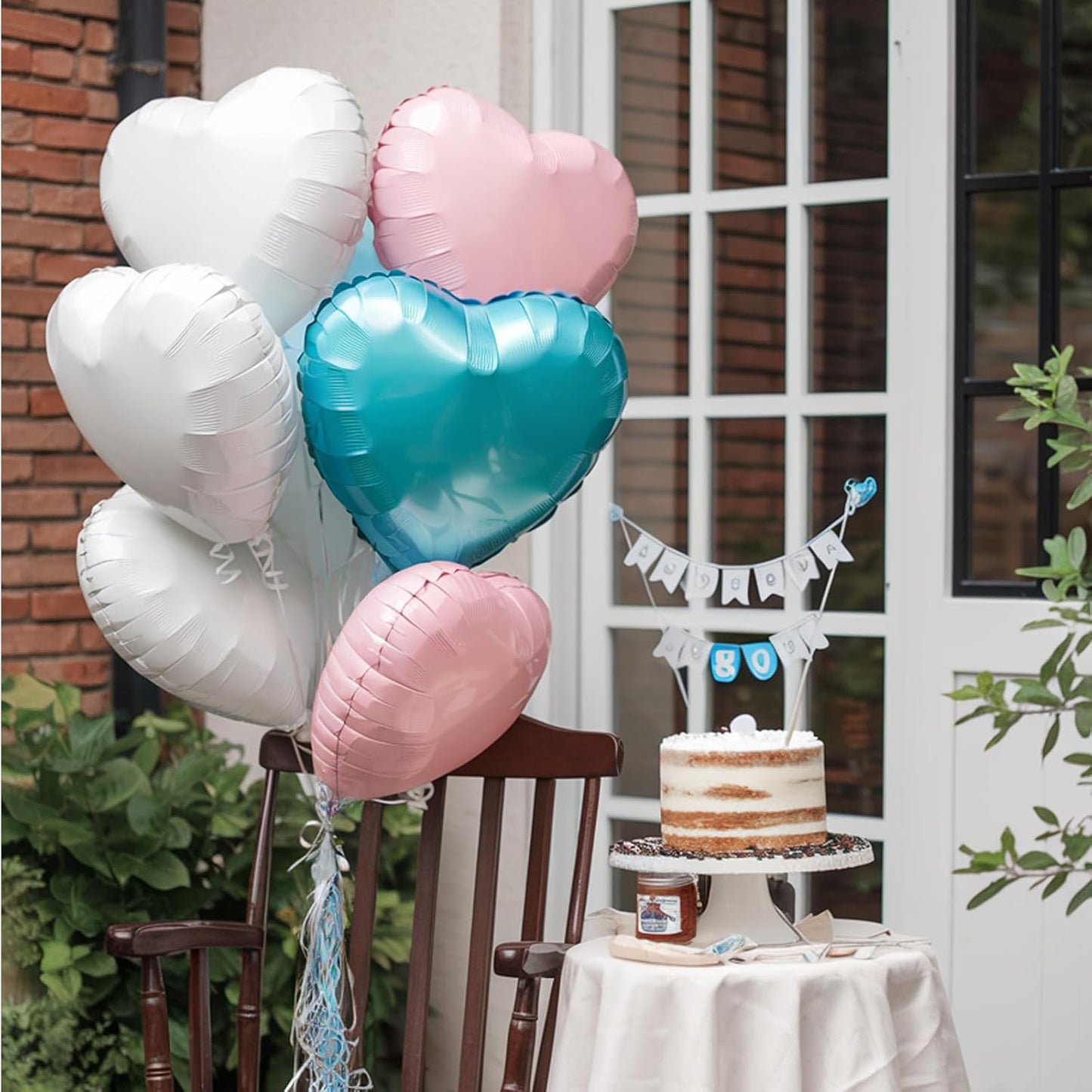 Pink Blue Heart Balloons, 18 Inch Nude White Blue Heart Shape Balloon, 12PCS Pink Cream White Helium Foil Heart Balloon for Birthday Baby Shower Engagement Wedding Anniversary Party Decoration