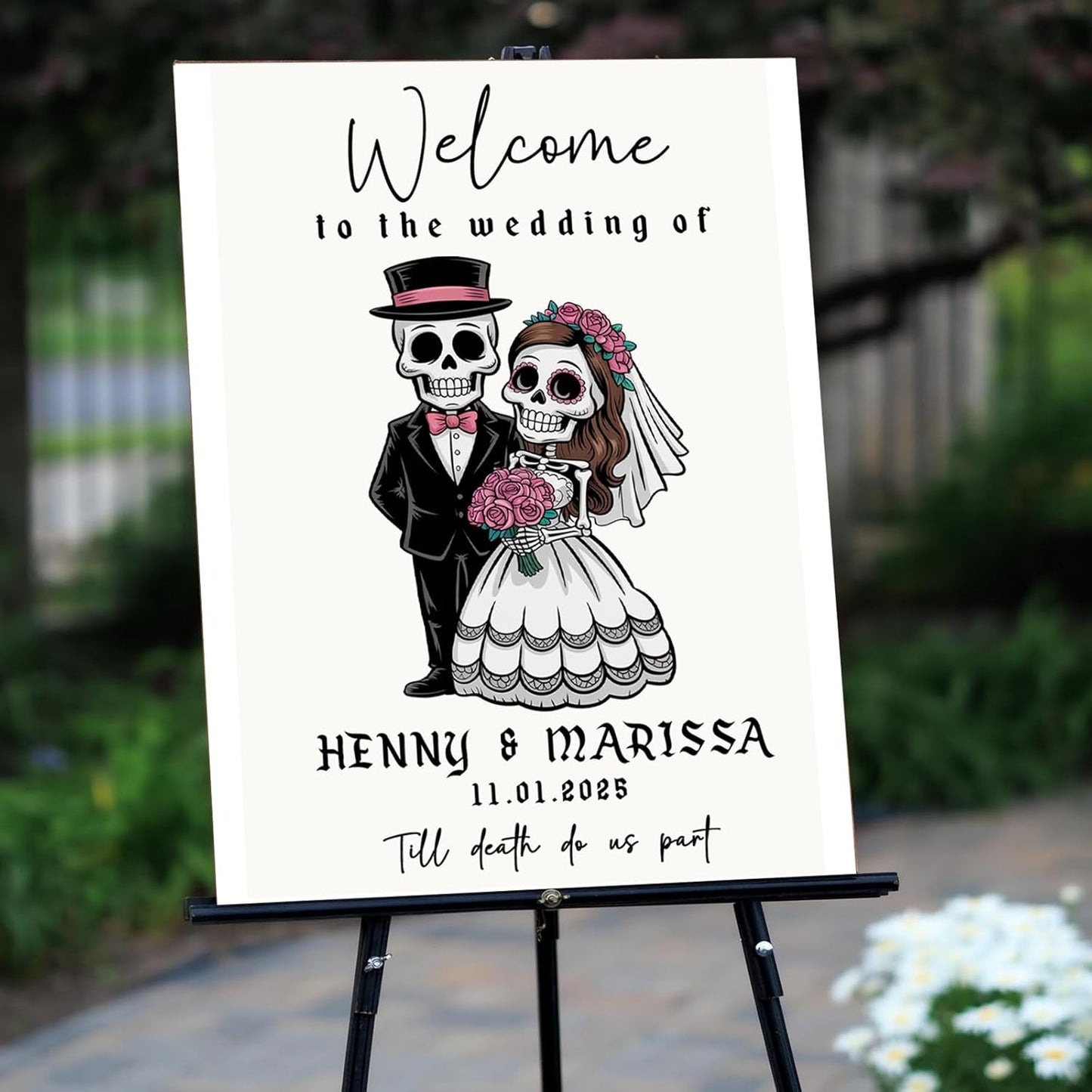 Personalized Halloween Wedding Welcome Sign for Bride & Groom, Customized Funny Welcome to The Weddings Board for Ceremony, Canvas Poster Decorations Decor for Reception, Bridal