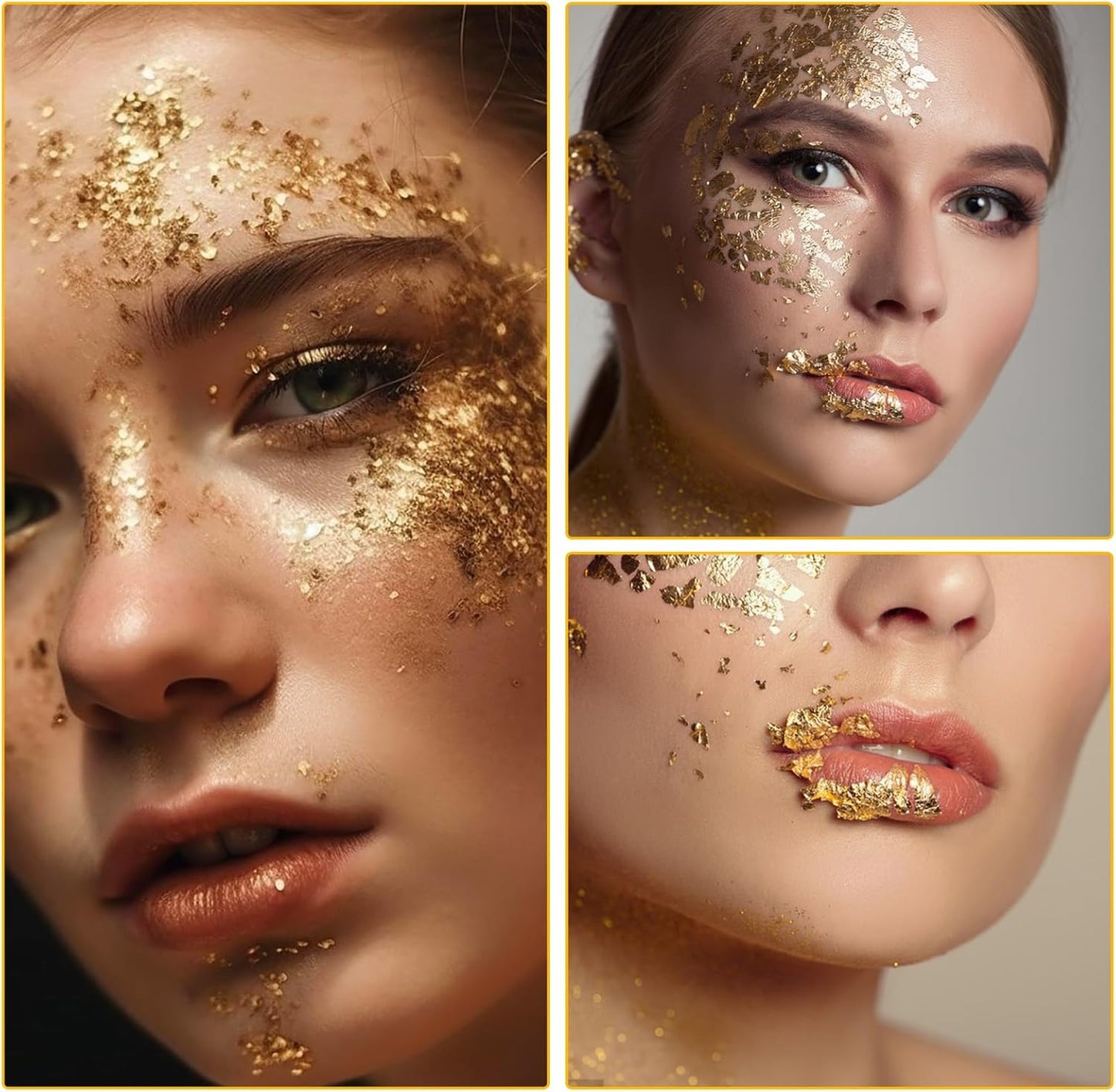 5Pcs Decorative Gold Leaf, Multifunction Gold Flakes Cake Decoration Baking Foil Decor with Plastic Tweezers for Cooking Dessert Steak Decoration Crafts Makeup