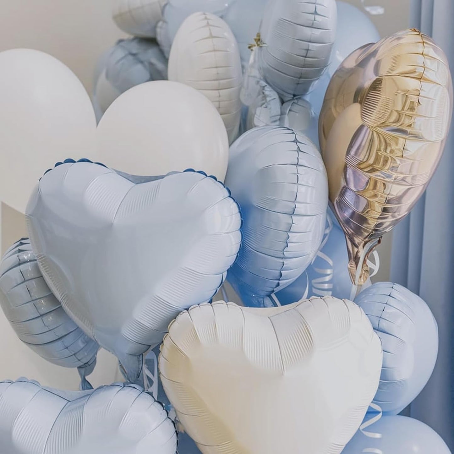 Baby Blue White Heart Balloons, 18 Inch Pastel Blue White Heart Shape Balloons, 12PCS Light Blue White Helium Foil Heart Balloon for Birthday Baby Shower Engagement Wedding Party Decorations