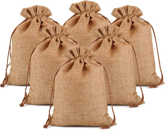Lucky Monet 25/50/100PCS Burlap Gift Bags Wedding Hessian Jute Bags Linen Jewelry Pouches with Drawstring for Birthday, Party, Wedding Favors, Present, Art and DIY Craft (100Pcs, Coffee, 5” x 7”)