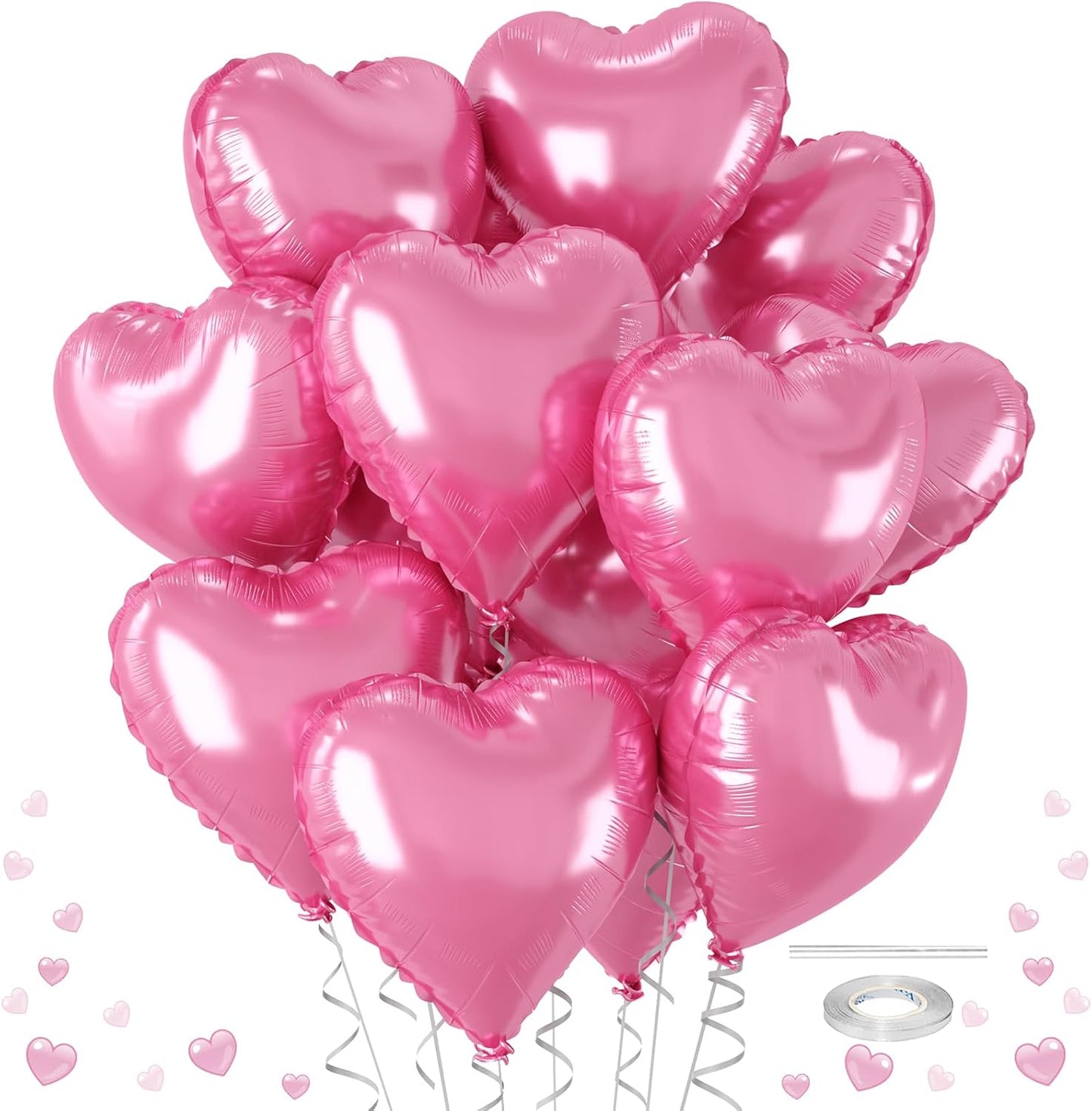 12 Pcs Heart Balloons, 18 inch Pearl Pink Heart Shaped Balloons, Big Helium Balloon, Love Foil Balloon for Wedding Baby Shower Anniversary Backdrop Valentine Party Decorations