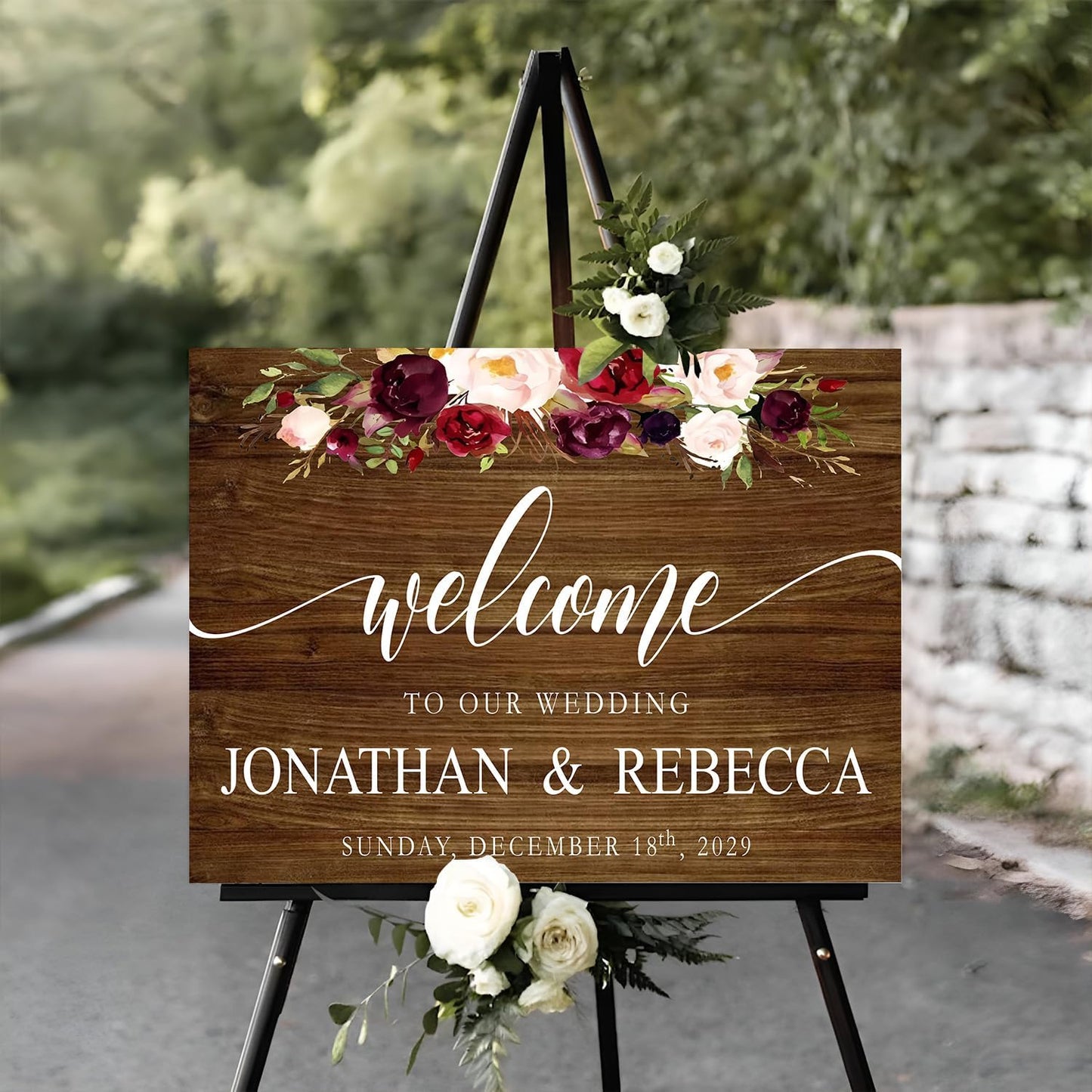 Custom Wedding Welcome Sign, Rehearsal Dinner Sign, Rustic Wedding Decorations For Ceremony, Sweets Sign For Wedding, Wedding Memorial Sign, Greenery Floral Theme Wedding Sign
