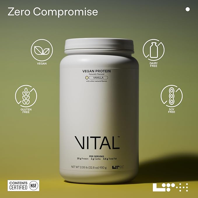 LTH Vital Vegan Protein - Trusted by Life Time Fitness Members - Plant-Based Protein Powder Made from Pea Protein - Supports a Healthy Immune System - Dairy Free & Soy Free - Vanilla, 30 Servings