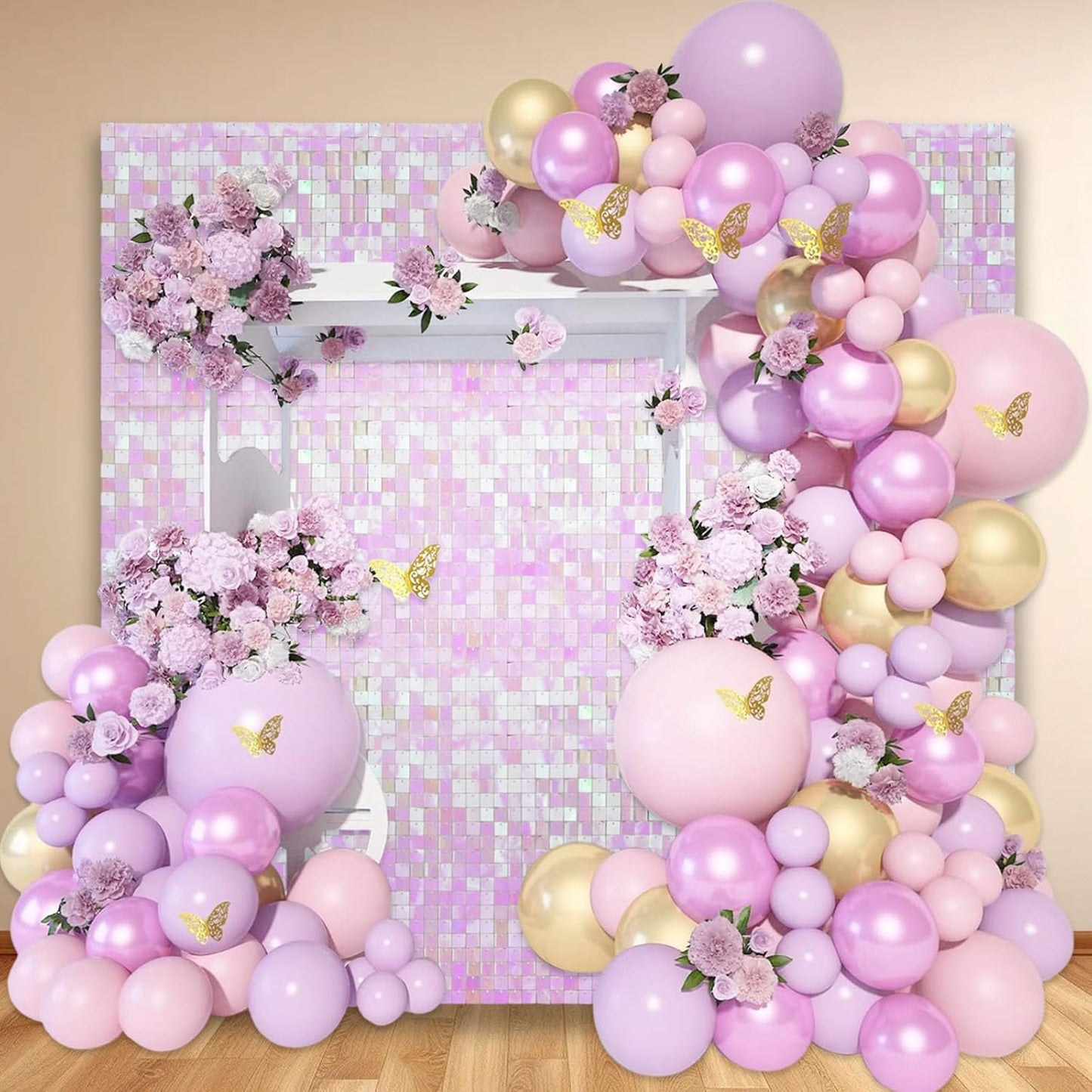 24PCS Colorful Light Pink Shimmer Wall Backdrop, Square Sequin Photo Backdrops Panel, Glitter Wall Background for Birthdays, Weddings, Christmas, Engagements, Disco Bachelorette Party Decor (3FTx4FT)