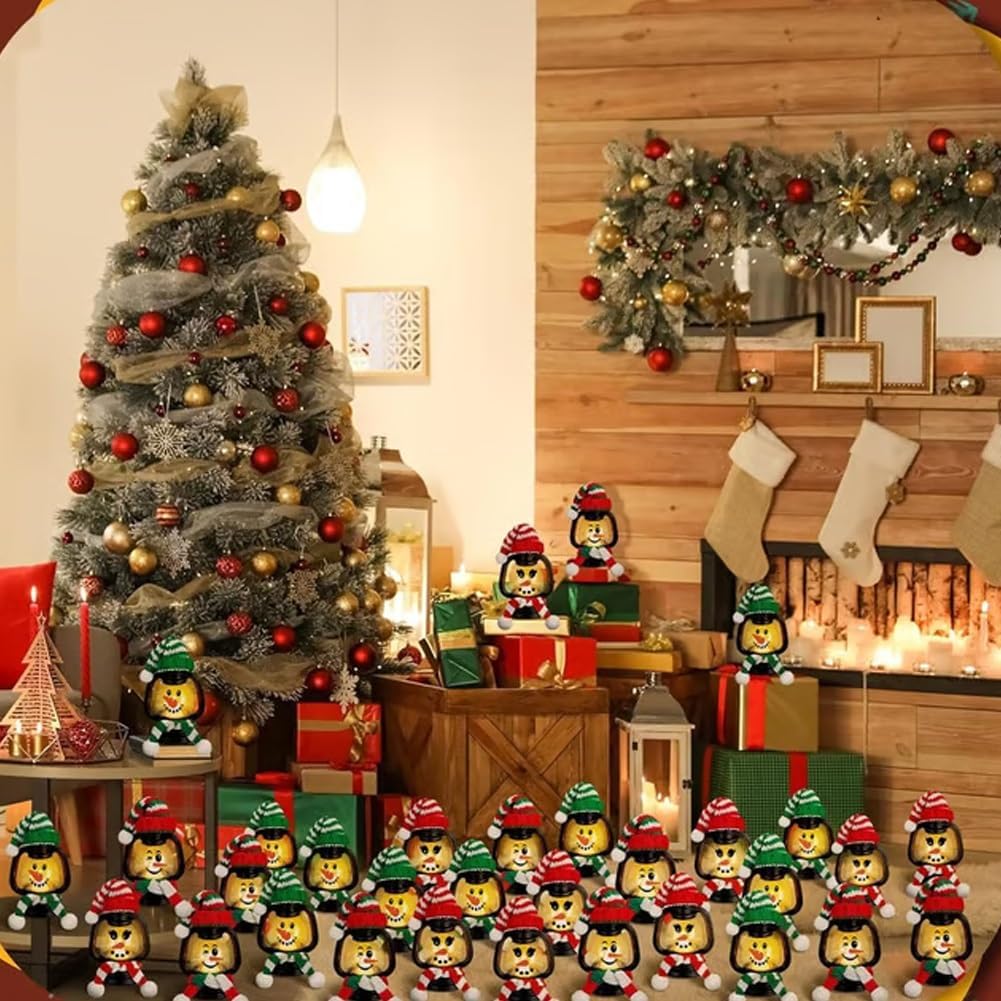 Mini Snowman Lantern with Hats and Scarves, Mini Candle Christmas Snowman Lanterns Decoration, Small Winter Portable Tabletop Centerpiece for Holiday Party Favor(6pcs)