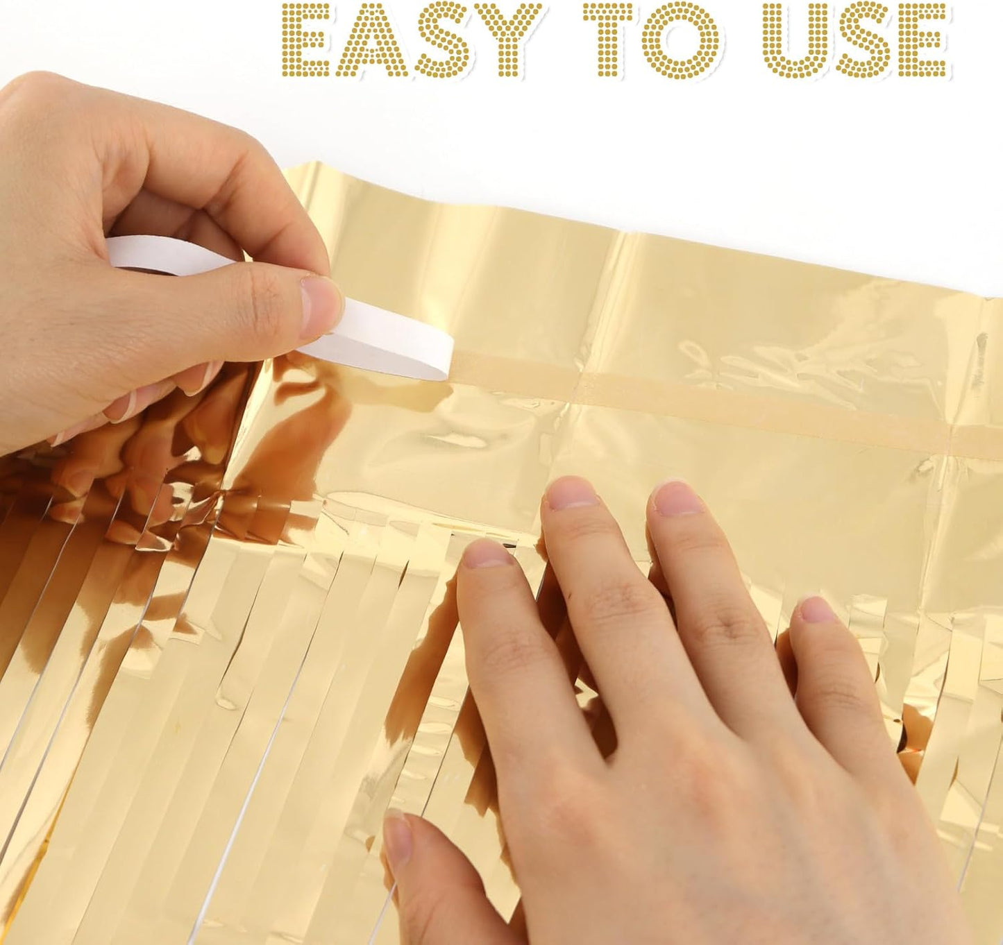 2 Pack Champagne Fringe Curtains Foil Shiny Fringe Backdrop Tinsel Door Streamers Foil Curtains for Birthday Wedding Engagement Bridal Shower Celebration Party Decorations Large