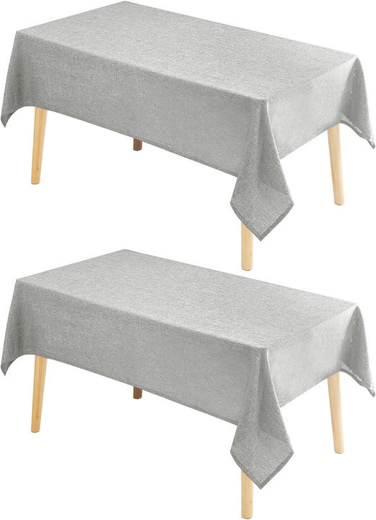 Hiasan 2 Pack Faux Linen Rectangle Tablecloth - Wrinkle and Stain Resistant Washable Table Cloth for Kitchen Dining Room Holiday Table Cover for Party Dinner, Light Grey, 60 x 84 Inch