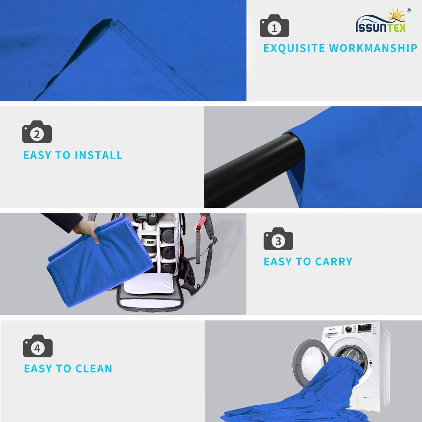 ISSUNTEX 5X7 ft Background Muslin Backdrop, Photo Studio, Collapsible High Density Screen for Video Photography and Television-Blue