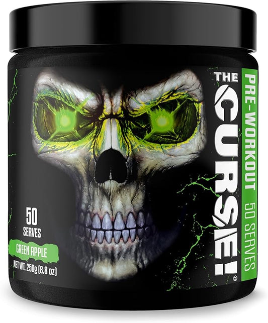 JNX SPORTS The Curse! Pre Workout Powder for Men & Women, Caffeine, Beta-Alanine, Creatine, L-Citrulline, 50 Servings, Green Apple Flavor – Boost Energy, Strength & Focus