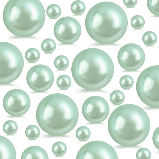 260Pcs Greygreen Glossy Beads for Centerpiece Decor, Artifical Pearls Vase Filler, Makeup Brush Beads, No Hole Round Pearl Beads for Wedding Birthday Christmas Party Home Decor(18mm 14mm 6mm)