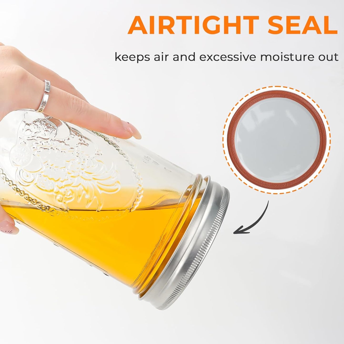 CycleMore 6 Pack Wide Mouth Mason Jars with Airtight Lids and Bands, 24 Oz Canning Glass Jars, Glass Canister for Canning, Fermenting, Pickling, Meal Prep, Overnight Oats, Jam, Jelly