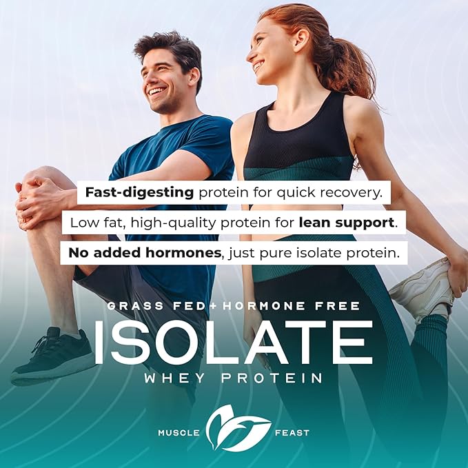 Muscle Feast Grass-Fed Whey Protein Isolate, All Natural Hormone Free Pasture Raised, Whey Isolate Protein Powder for Men and Women, Clean, Non-GMO & Gluten-Free Isolate Protein - Unflavored, 2lb