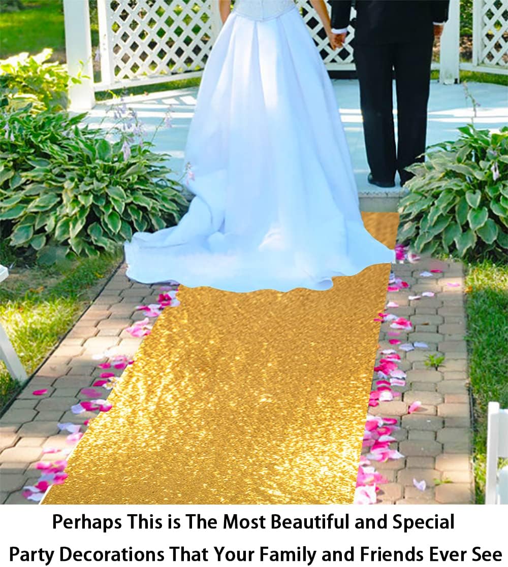 ShinyBeauty Aisle Runners for Weddings Sparkling Aisle Runner Decoration of Beach/Church Wedding (4FTx30FT,Gold)