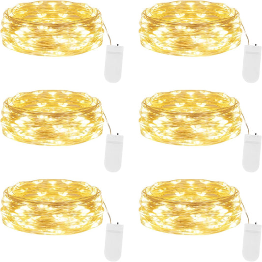 Lakumu 6 Pack Fairy Lights Battery Operated String Lights -7FT 20LED Fairy Lights Waterproof Silver Wire Firefly Starry Moon Lights for DIY Christmas Decorations Party Wedding Centerpiece Table Decor