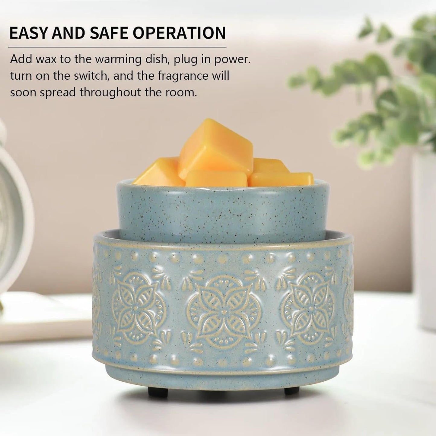 mocosa Ceramic Wax Warmer Wax Melt Warmer for Scented 3-1 Electric Candle Warmer Home Fragrance Wax Burner as Gifts for Mom Grandma Women(Light Blue-Granular)