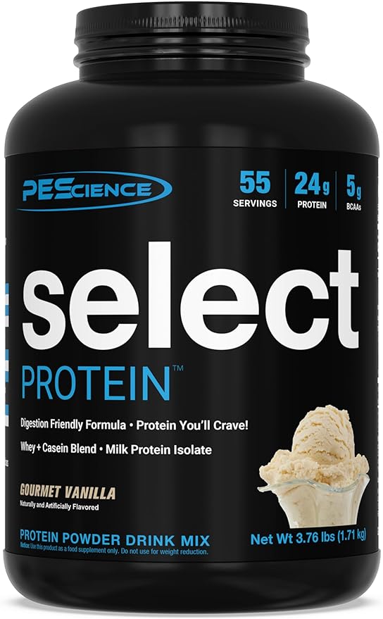PEScience Select Protein Powder, Whey and Casein Blend, Clean Protein Powder for Women and Men, Low Calorie, Low Carb, Keto Friendly, Gluten Free, Gourmet Vanilla, 55 Servings